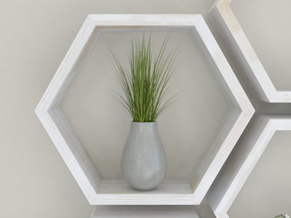 White hexagon shelves white painted aged oak hexagon shelf hex shelves ...